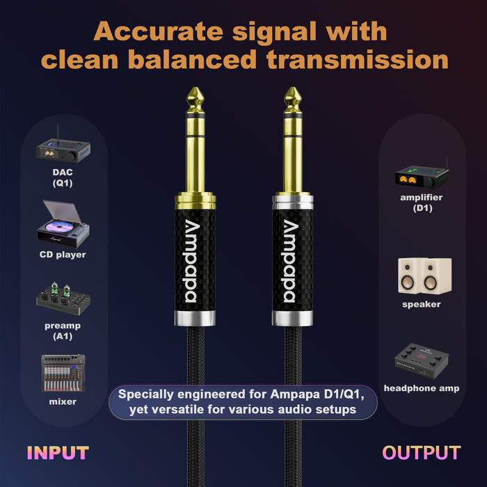 Ampapa 6.35mm TRS HiFi Audio Balanced Cable with Oxygen-free Copper
