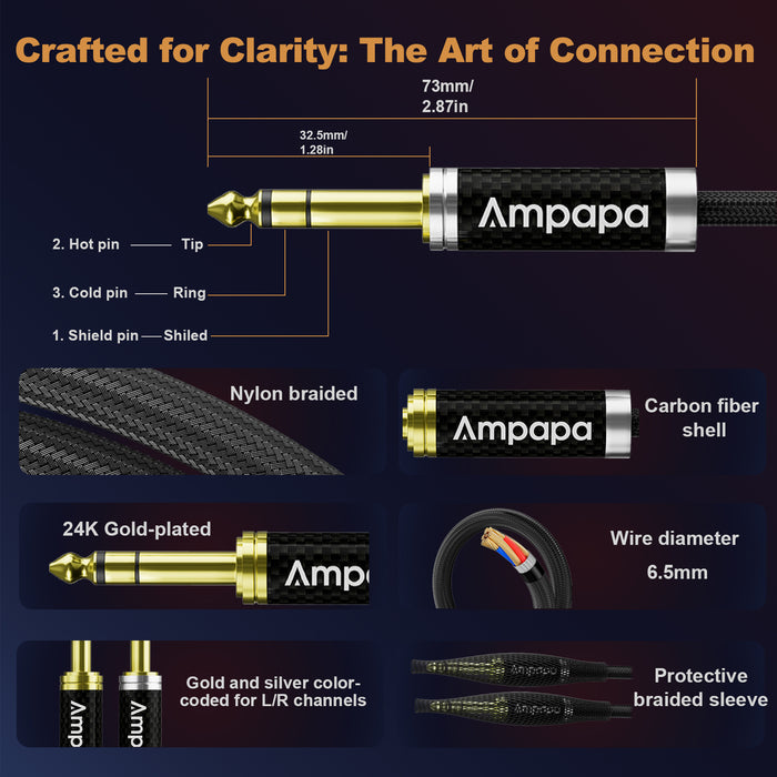 Ampapa 6.35mm TRS HiFi Audio Balanced Cable with Oxygen-free Copper
