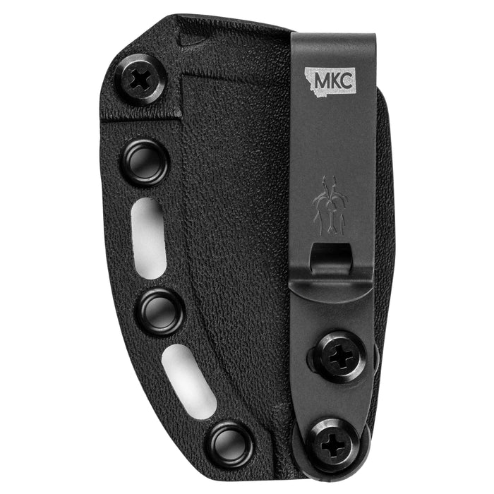 Kydex sheath for BADROCK knife featuring a secure clip and multiple mounting options for versatile carry.