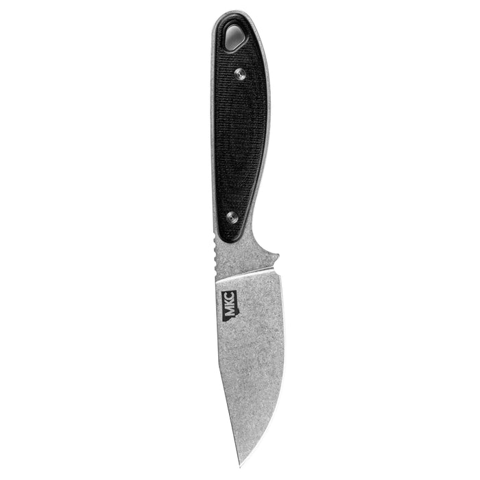 Black BADROCK knife with a sleek design and textured handle, ideal for outdoor and everyday use.