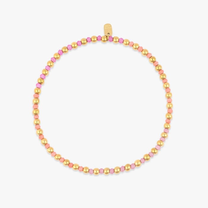Ball Bead and Stone Stretch Anklet in Gold
