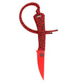 Black and red mini fixed-blade knife with a sleek design and paracord handle, ideal for outdoor and tactical use.