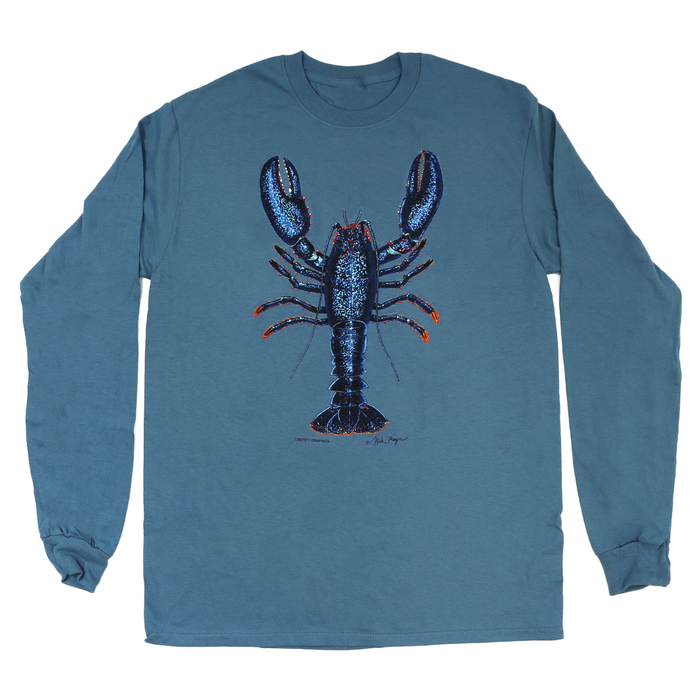 Blue Lobster Long Sleeve Adult Indigo T-shirt