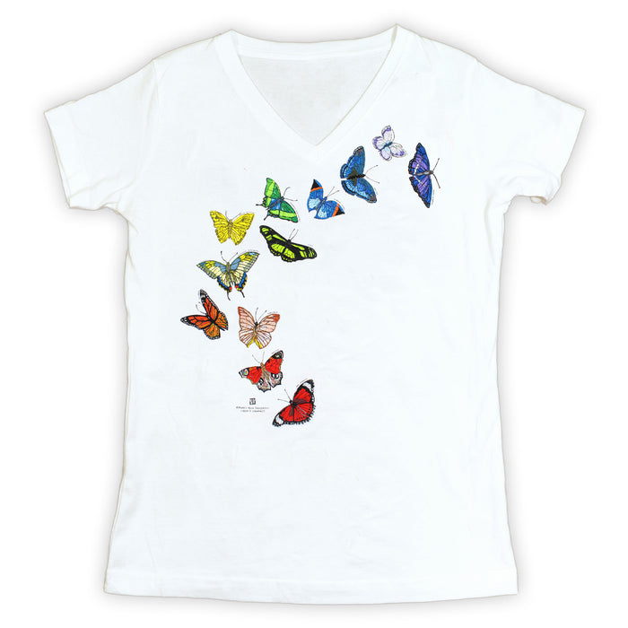 Butterfly Spectrum Premium V-Neck Ladies White T-shirt