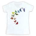 Butterfly Spectrum Premium V-Neck Ladies White T-shirt