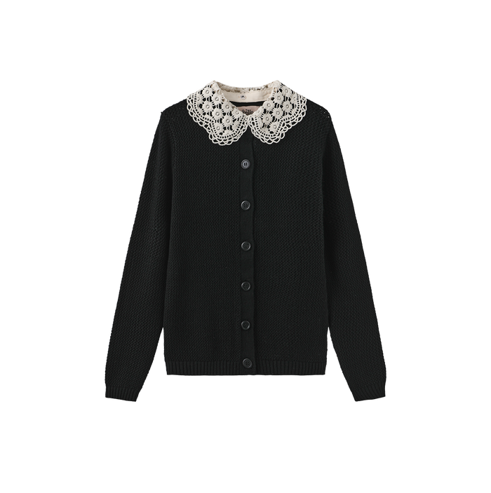 Crochet Collared Pointelle Cardigan