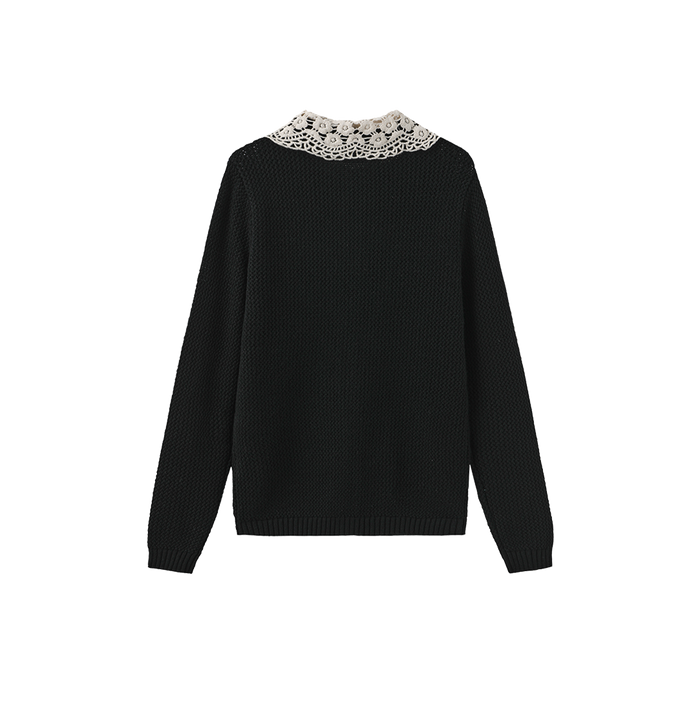 Crochet Collared Pointelle Cardigan