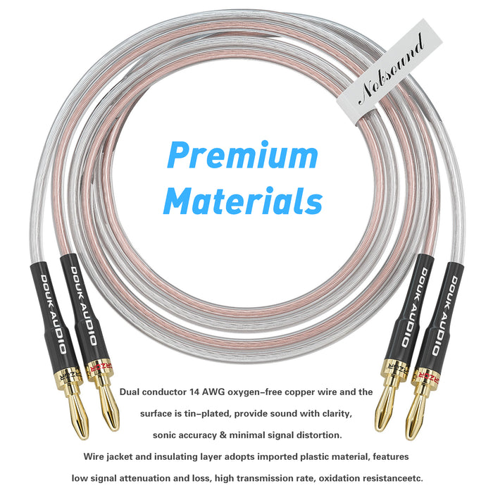 Douk Audio 14AWG OFC Copper Speaker Wire Cable with Gold-Plated Banana Tip Plugs