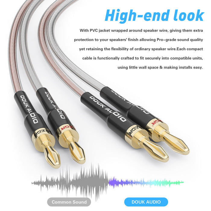 Douk Audio 14AWG OFC Copper Speaker Wire Cable with Gold-Plated Banana Tip Plugs