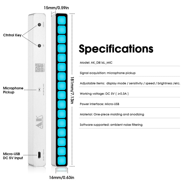 Douk Audio 16-Bit MIC Sound Level Meter Music Spectrum Visualizer Analyzer Car Audio Display