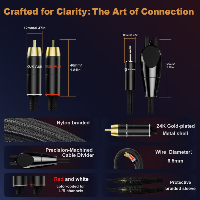 Douk Audio 3.5mm to RCA Cable HIFI RCA Male to AUX Stereo Cable