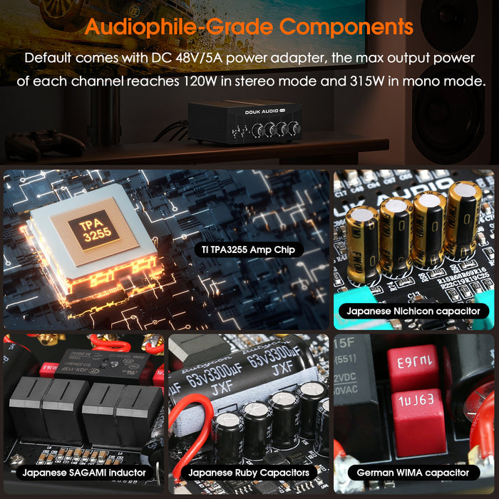 Douk Audio A100 TPA3255 Digital Power Amplifier Mono/Stereo Bass Audio Amp 300W