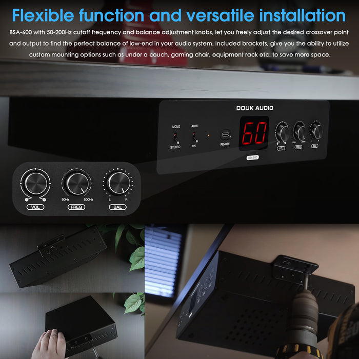 Douk Audio BSA-600 230W Bridge Stereo/Mono Bass Shaker Amplifier Subwoofer Power Amp for Transducer