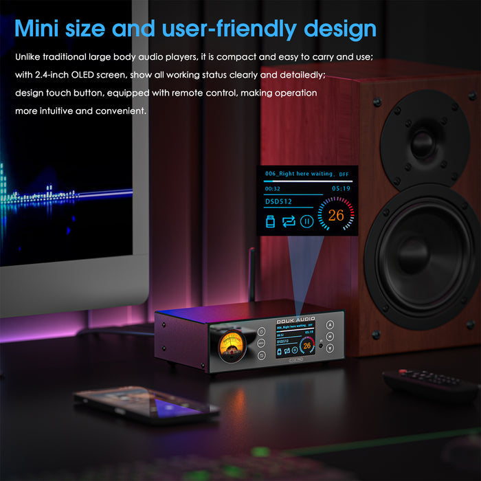 Douk Audio C100 PRO Mini Digital Audio player Hi-res Music Streamer Preamp 384K DSD