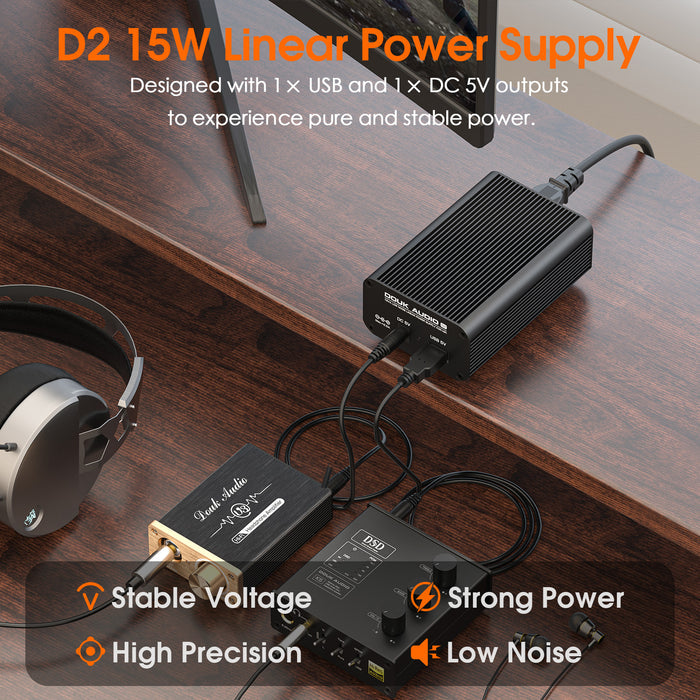 Douk Audio D2 15W HiFi Linear Power Supply with DC+USB 5V Output