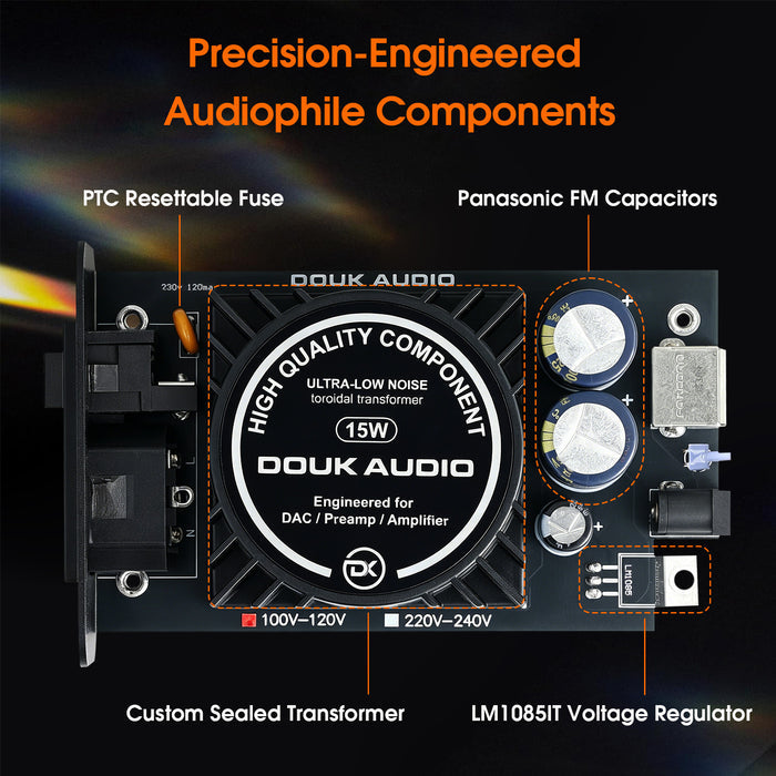 Douk Audio D2 15W HiFi Linear Power Supply with DC+USB 5V Output