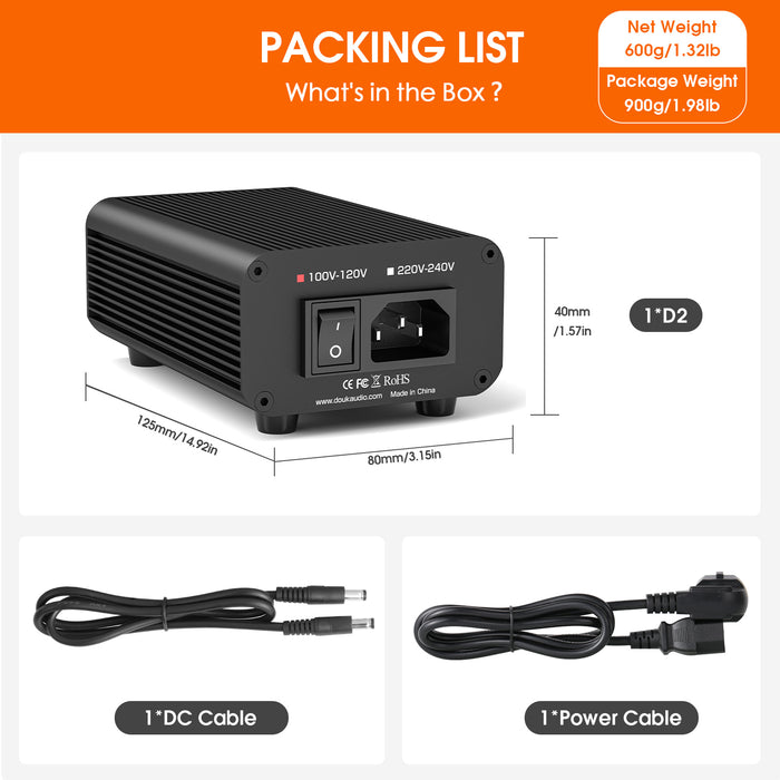 Douk Audio D2 15W HiFi Linear Power Supply with DC+USB 5V Output