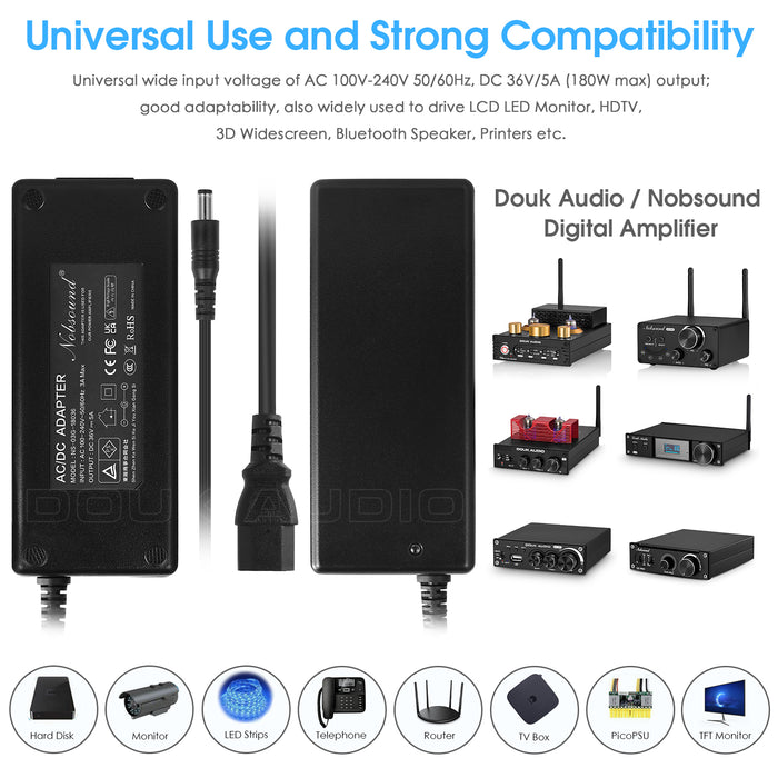 Douk Audio DC 19/24/32/36/48V Power Supply Adapter AC 100-240V Transformer
