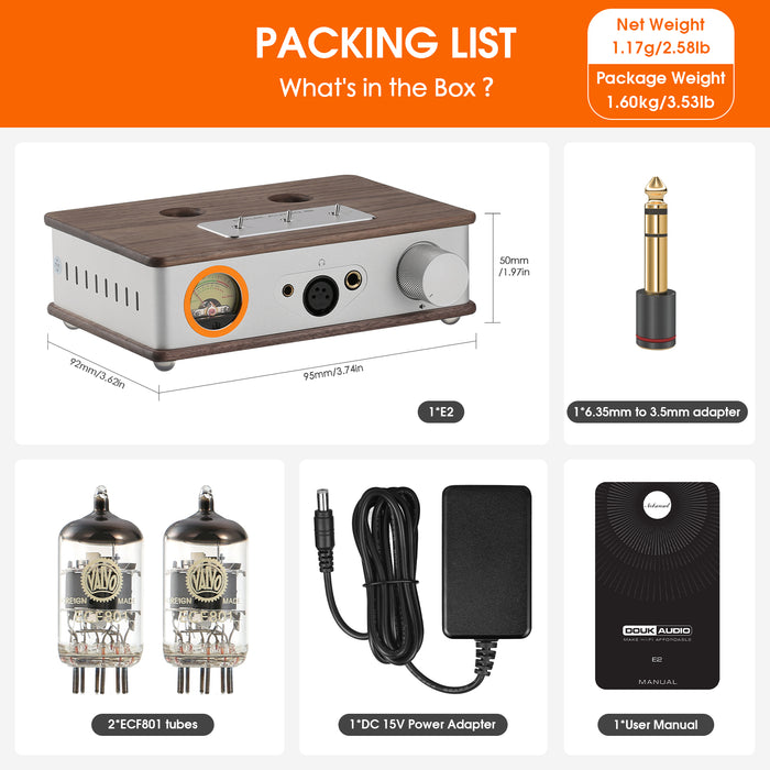 Douk Audio E2 Tube Headphone Amplifier XLR/4.4mm/6.35mm HiFi Stereo Preamplifier