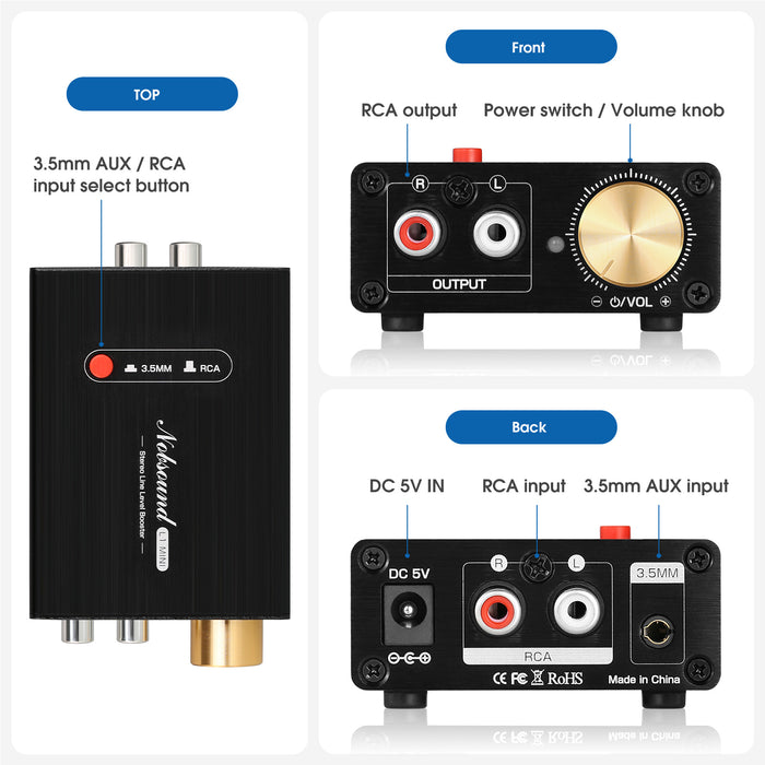 Douk Audio L1MINI Mini Stereo Line Level Booster Amplifier Audio Preamp 20dB Gain + Volume Control