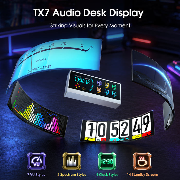 Douk Audio Lab TX7 Desktop Display with VU Meter, Spectrum Visualizer & Clock