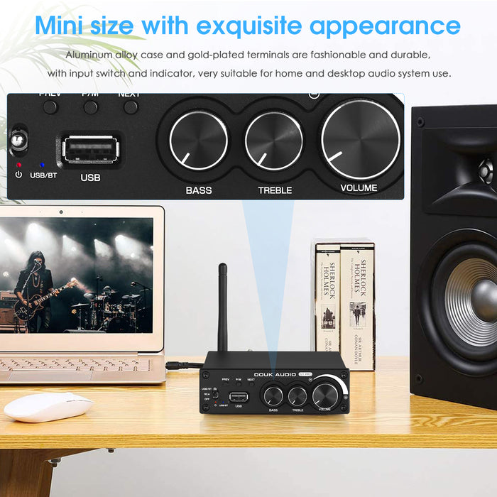 Douk Audio M1 PRO HiFi Bluetooth 5.0 Digital Amplifier Desktop Stereo Amp USB Player 160W×2