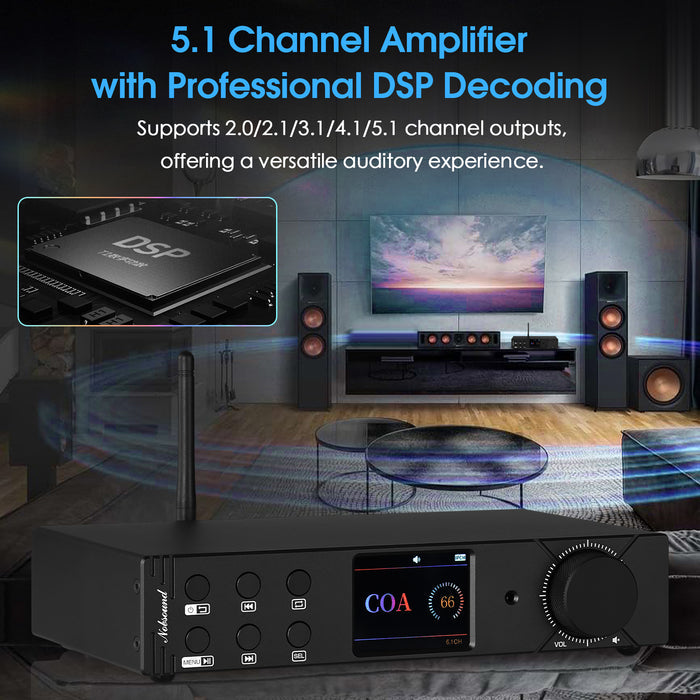 Douk Audio M5.1PRO HiFi 5.1 Channel Bluetooth Amplifier Stereo COA/OPT Converter USB Player DSD256