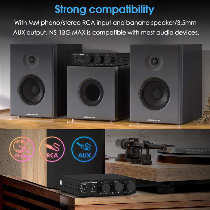 Douk Audio NS-13G MAX HiFi Mini 2-Channel Stereo Audio Amplifier Class D Power Amp with Phono 300W*2