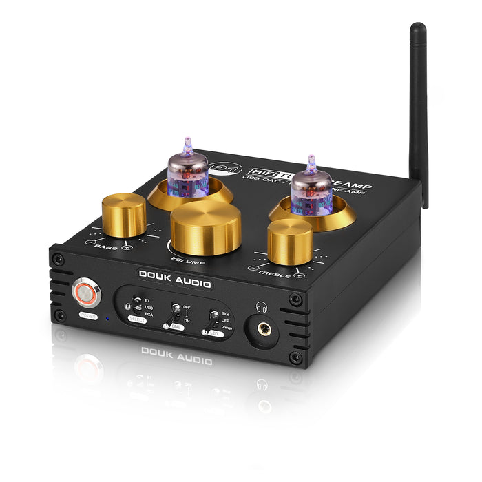 Douk Audio P1 HiFi Bluetooth 5.0 Vacuum Tube Preamp USB DAC Stereo Headphone Amplifier APTX-HD