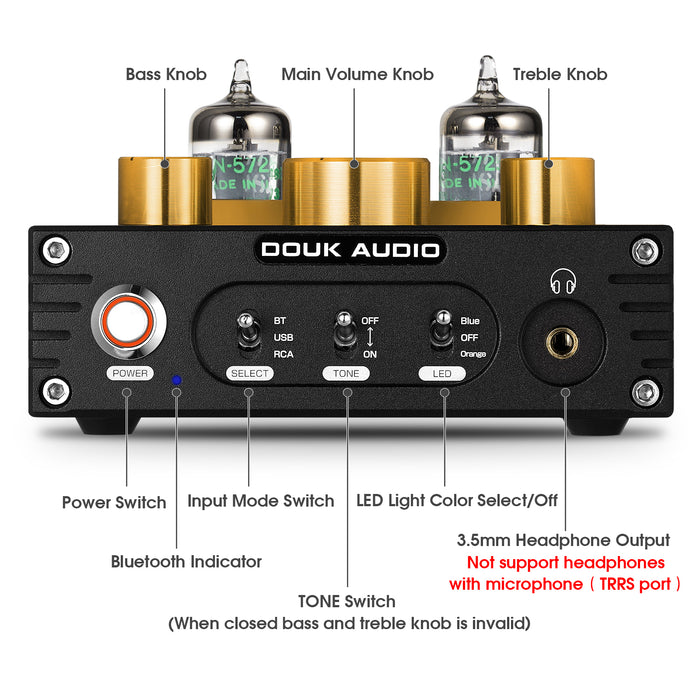 Douk Audio P1 HiFi Bluetooth 5.0 Vacuum Tube Preamp USB DAC Stereo Headphone Amplifier APTX-HD