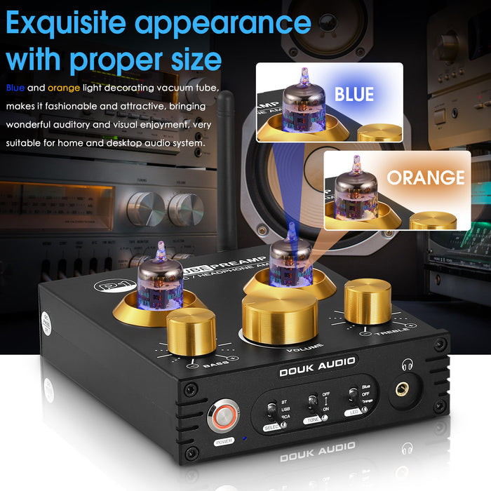Douk Audio P1 HiFi Bluetooth 5.0 Vacuum Tube Preamp USB DAC Stereo Headphone Amplifier APTX-HD