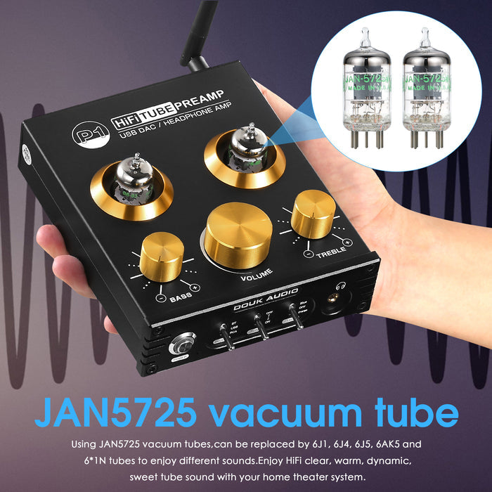 Douk Audio P1 HiFi Bluetooth 5.0 Vacuum Tube Preamp USB DAC Stereo Headphone Amplifier APTX-HD