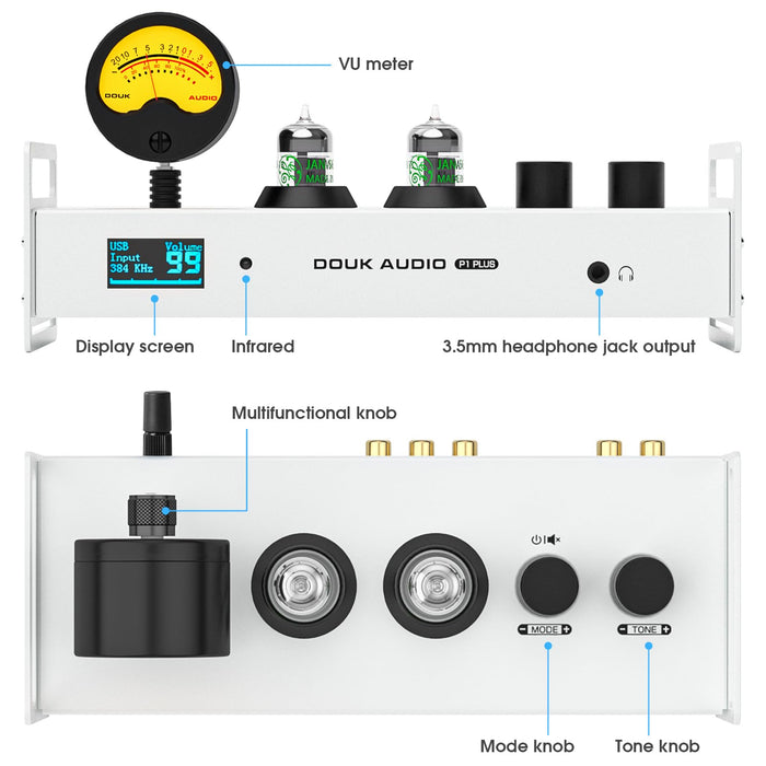 Douk Audio P1 PLUS Bluetooth Tube Preamp USB DAC Headphone Amp w/VU Meter DSD256