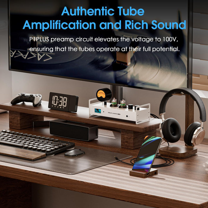 Douk Audio P1 PLUS Bluetooth Tube Preamp USB DAC Headphone Amp w/VU Meter DSD256