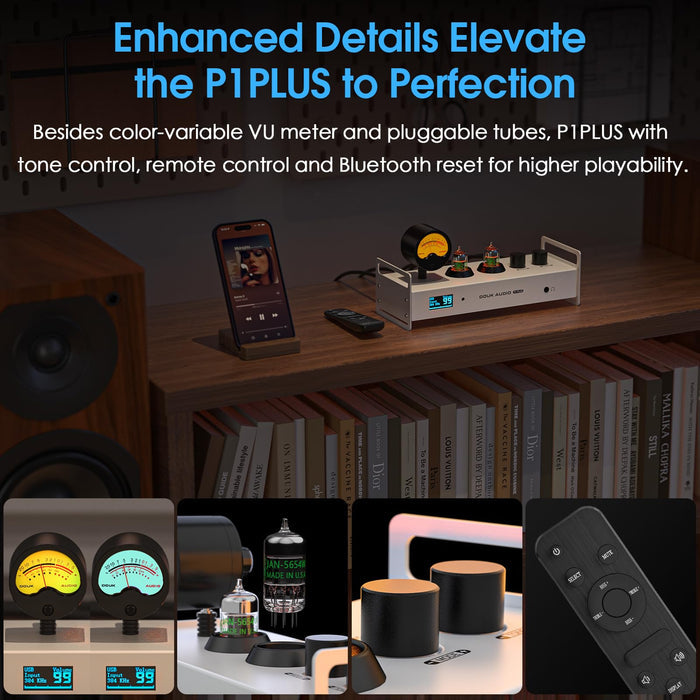 Douk Audio P1 PLUS Bluetooth Tube Preamp USB DAC Headphone Amp w/VU Meter DSD256