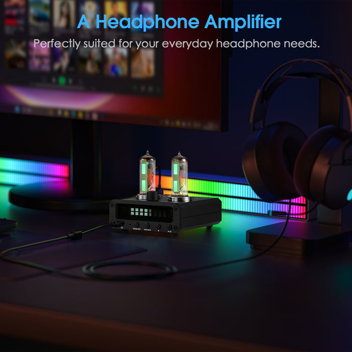 Douk Audio P2-FM Magic 6E2 Preamp Stereo Headphone Amp Sound Level Indicator FM Radio Clock