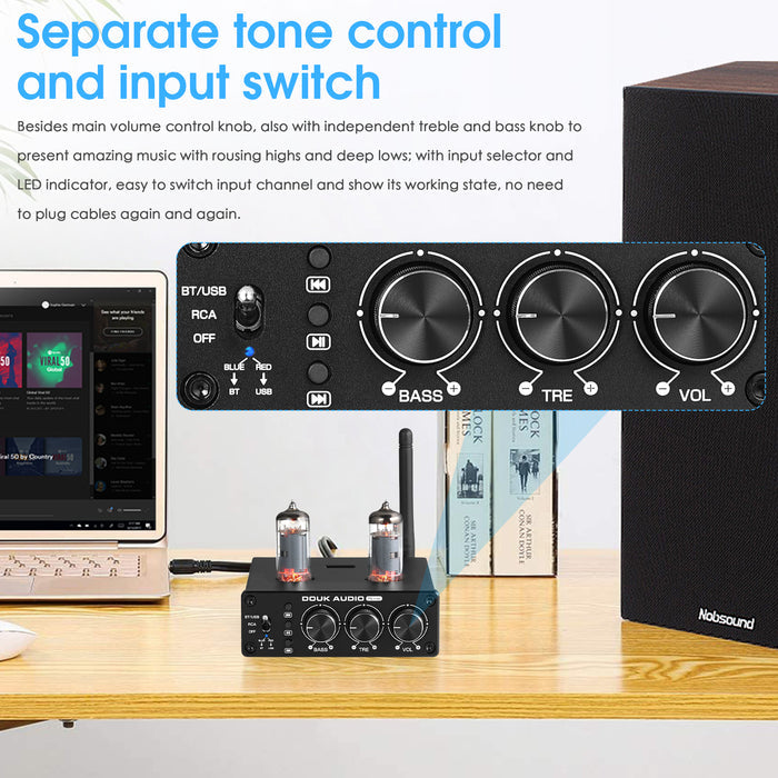 Douk Audio P6 MINI HiFi Vacuum Tube Preamp Bluetooth Stereo Audio Pre-amplifier Tone Control