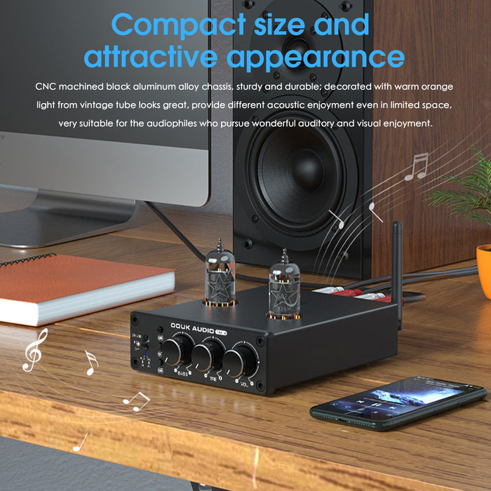 Douk Audio P6 MINI HiFi Vacuum Tube Preamp Bluetooth Stereo Audio Pre-amplifier Tone Control