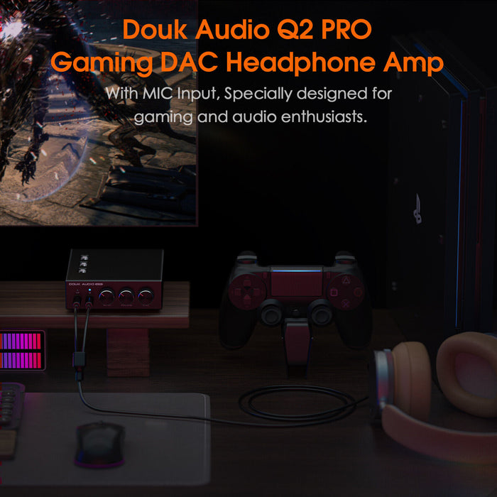Douk Audio Q2PRO Mini Stereo Gaming DAC Headphone Amp USB/OPT D/A Converter
