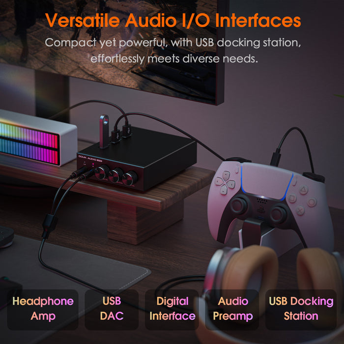 Douk Audio Q2PRO Mini Stereo Gaming DAC Headphone Amp USB/OPT D/A Converter