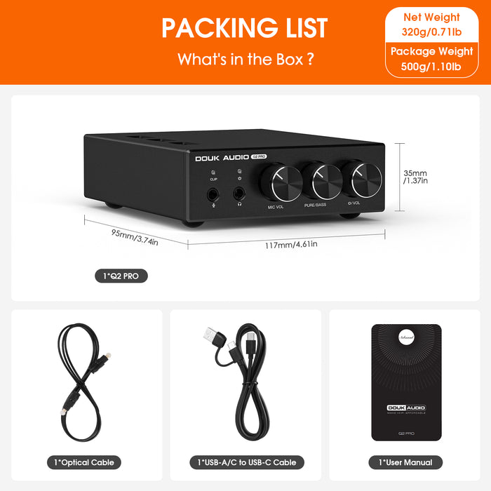 Douk Audio Q2PRO Mini Stereo Gaming DAC Headphone Amp USB/OPT D/A Converter