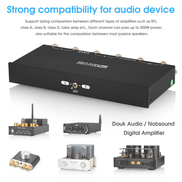 Douk Audio SP102 Passive 2(1)-IN-1(2)-OUT Audio Selector Stereo Switcher for Amplifier/Speaker