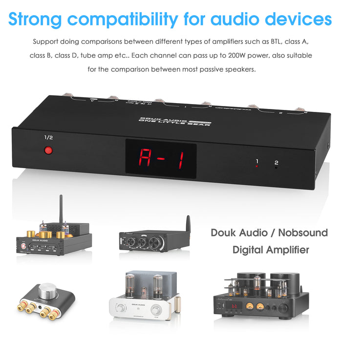 Douk Audio SP102 PRO 2 Way Amplifier / Speaker Switcher Box Stereo A/B Audio Selector LED Display
