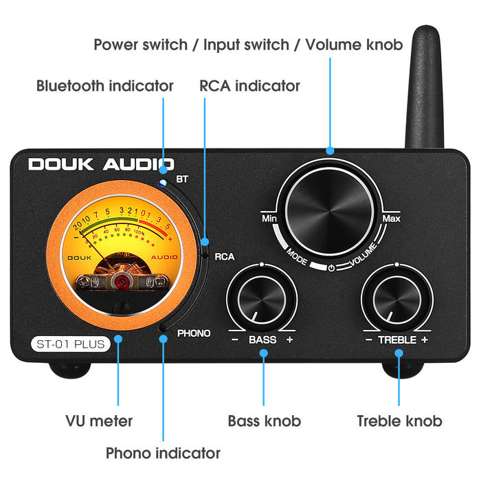 Douk Audio ST-01 PLUS HiFi Bluetooth TPA3255 Digital Amplifier VU Meter Turntable Audio Stereo Amp