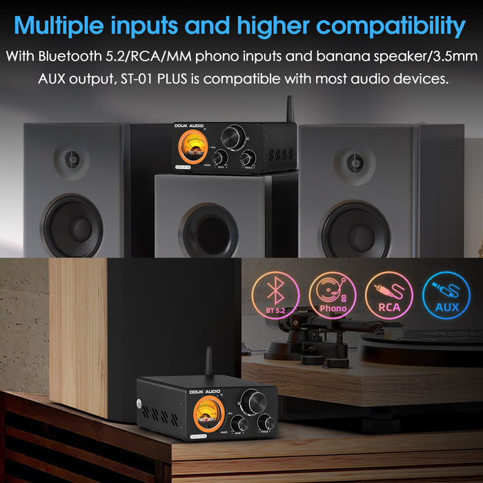 Douk Audio ST-01 PLUS HiFi Bluetooth TPA3255 Digital Amplifier VU Meter Turntable Audio Stereo Amp