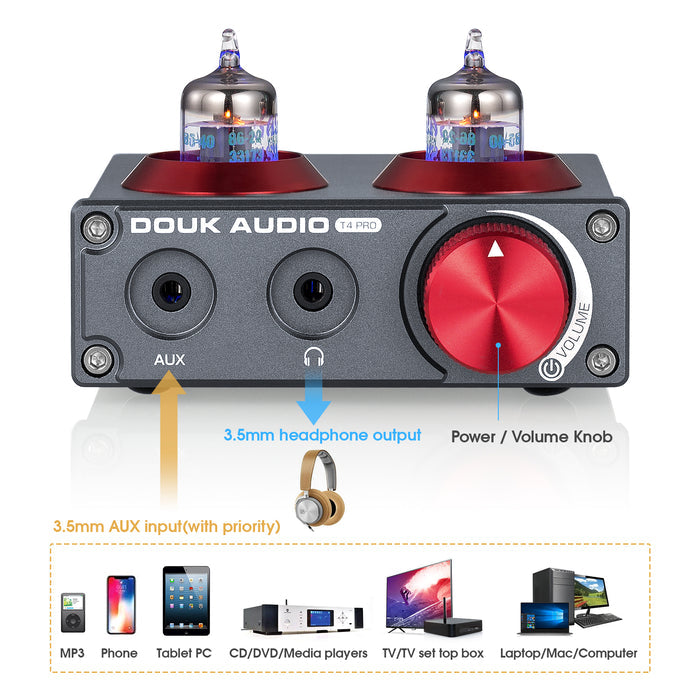 Douk Audio T4 PRO Mini GE5654 Vacuum Tube Phono Preamp Home Stereo Audio Pre-Amplifier Headphone Amp