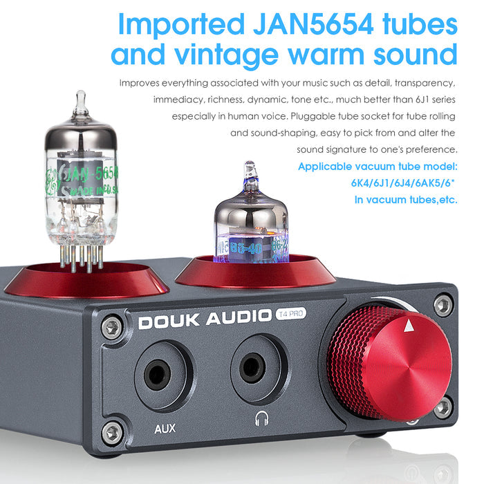 Douk Audio T4 PRO Mini GE5654 Vacuum Tube Phono Preamp Home Stereo Audio Pre-Amplifier Headphone Amp