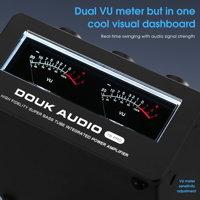 Douk Audio T6PRO HIFI TPA3255 Bluetooth Tube Amplifier with VU Meter 300Watts x2