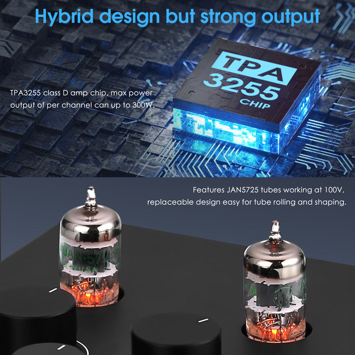 Douk Audio T6PRO HIFI TPA3255 Bluetooth Tube Amplifier with VU Meter 300Watts x2