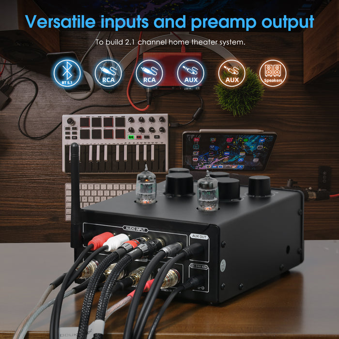 Douk Audio T6PRO HIFI TPA3255 Bluetooth Tube Amplifier with VU Meter 300Watts x2